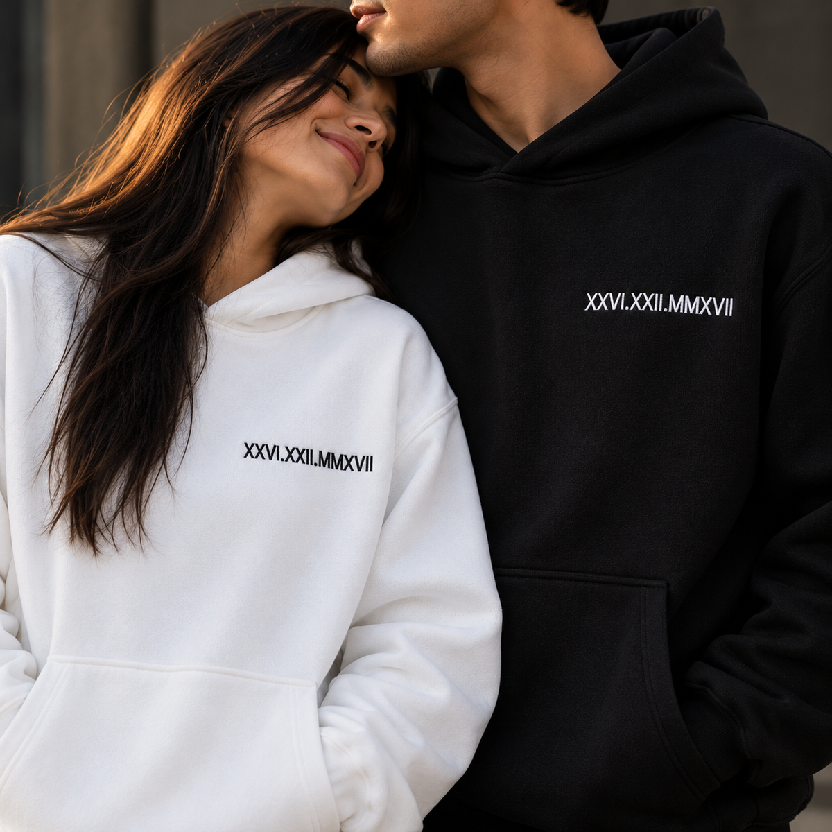 Custom Date Text Embroidery Hoodie - (Set of 2)