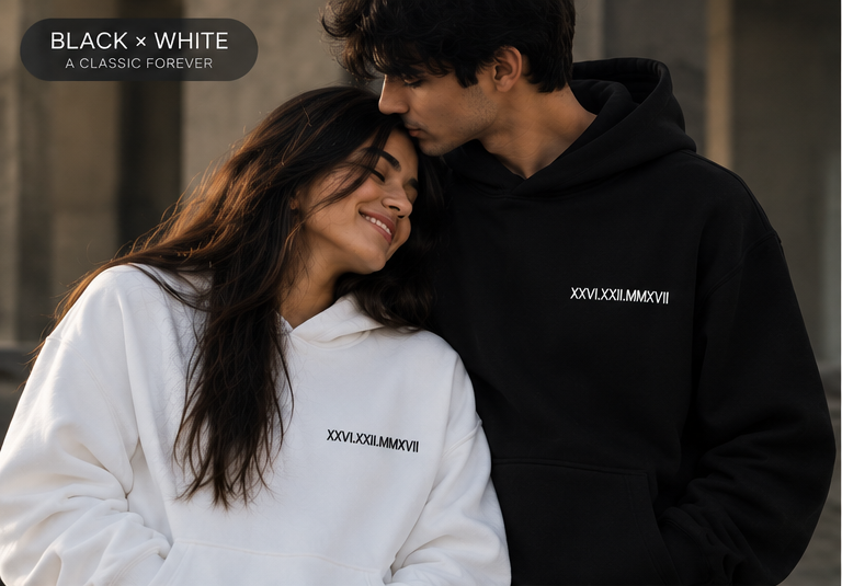 Custom Date Text Embroidery Hoodie - (Set of 2)