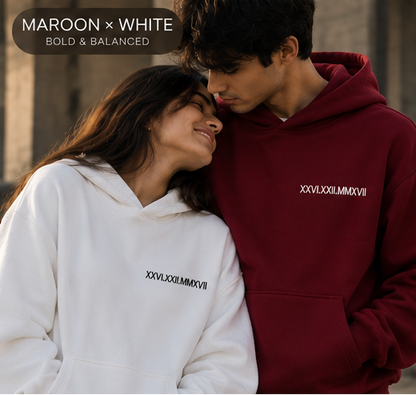 Custom Date Text Embroidery Hoodie - (Set of 2)