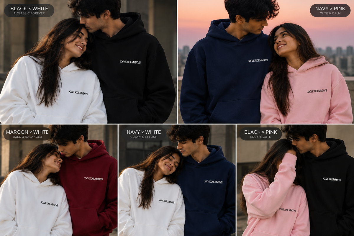 Custom Date Text Embroidery Hoodie - (Set of 2)